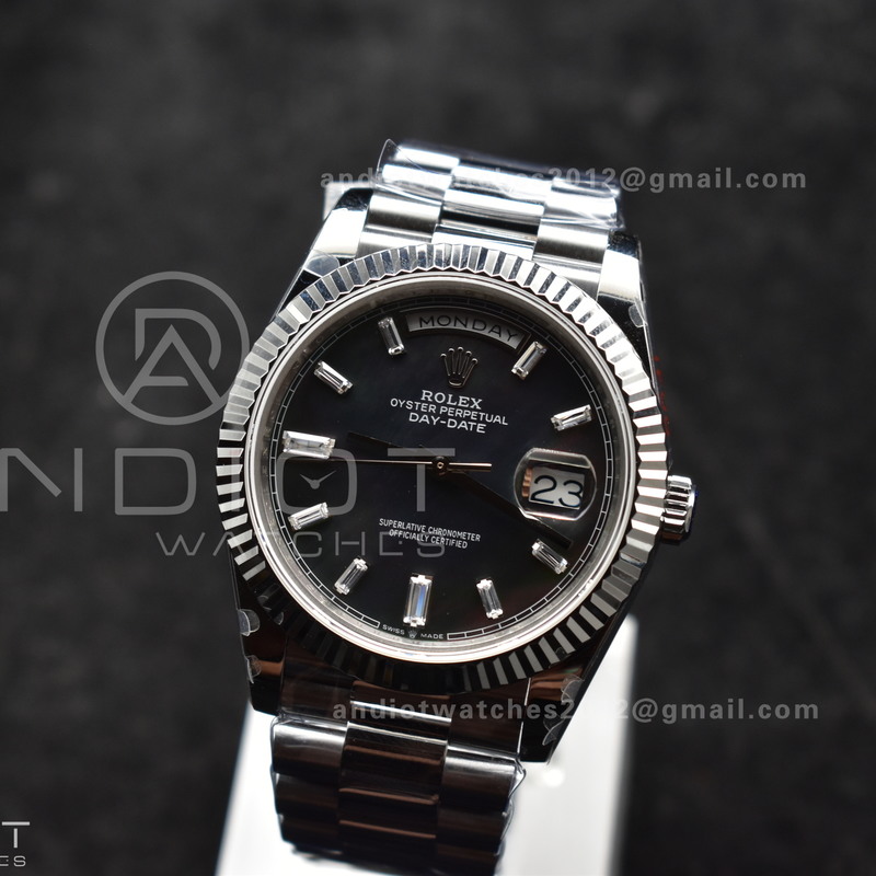 DayDate 40 SS GMF 904L Steel Black Crystal Dial on President Bracelet A2836 V3 (Gain Weight)